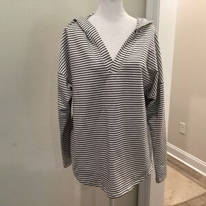 Kirundo Hoodie Nautical  Long Sleeve Striped Pullover  Coastal Stretch Sz L